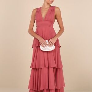 Lulus Amazing Evening Dark Rose Pink Tiered Maxi Dress - Size XS